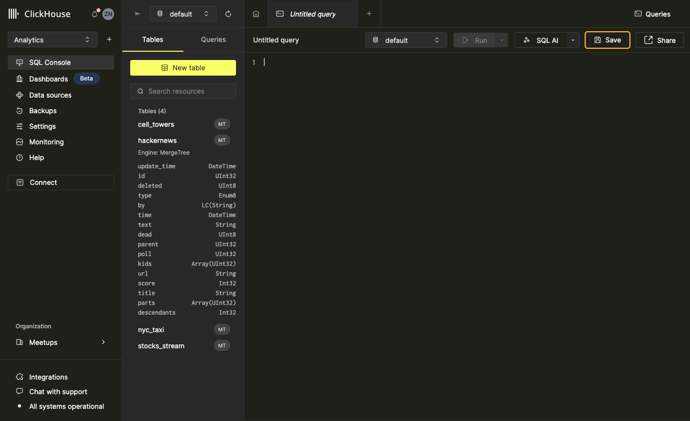 Interface showing how to create a new query using the + button or New Query button - Zoomed