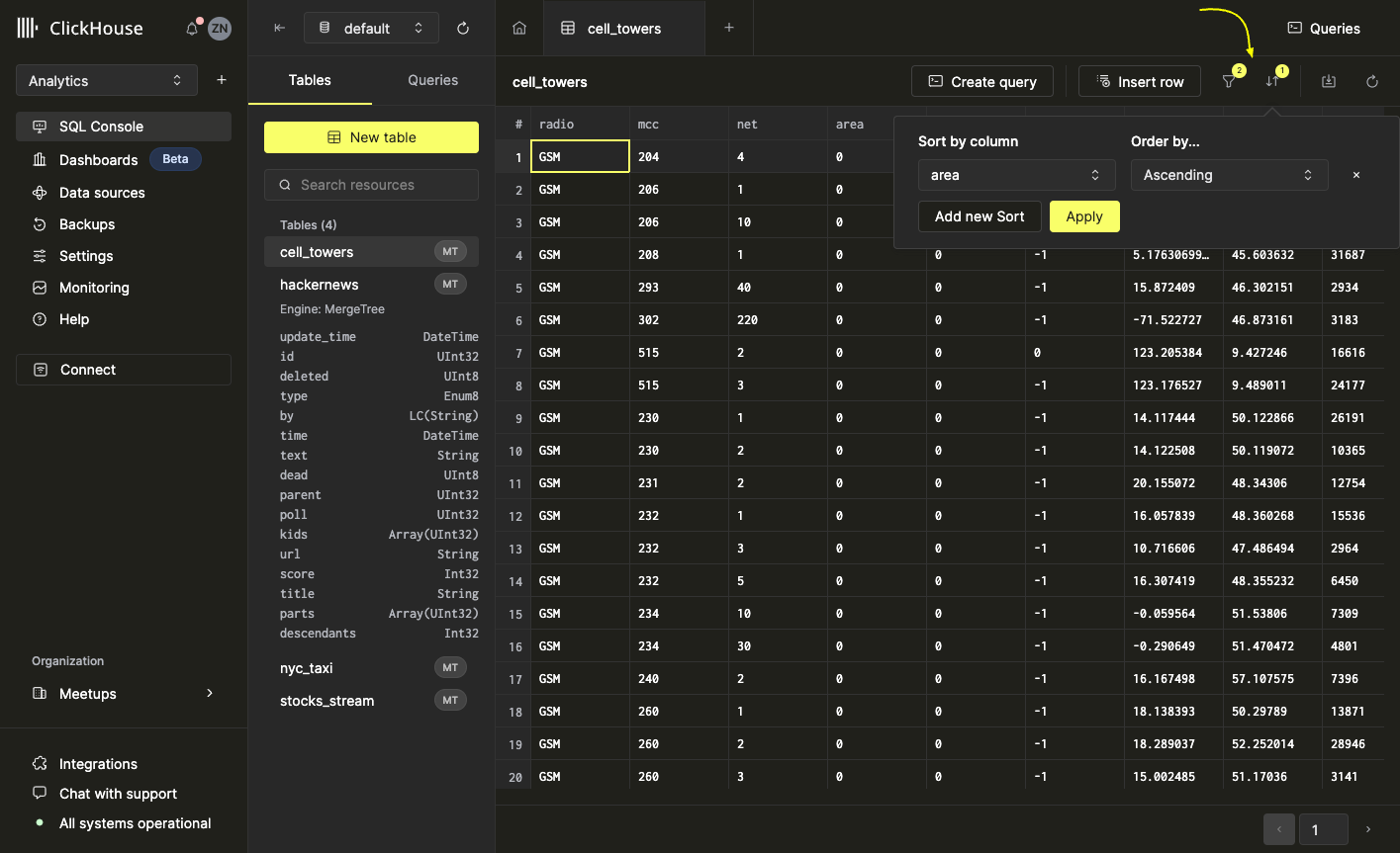 Interface showing both filtering and sorting applied simultaneously - Zoomed