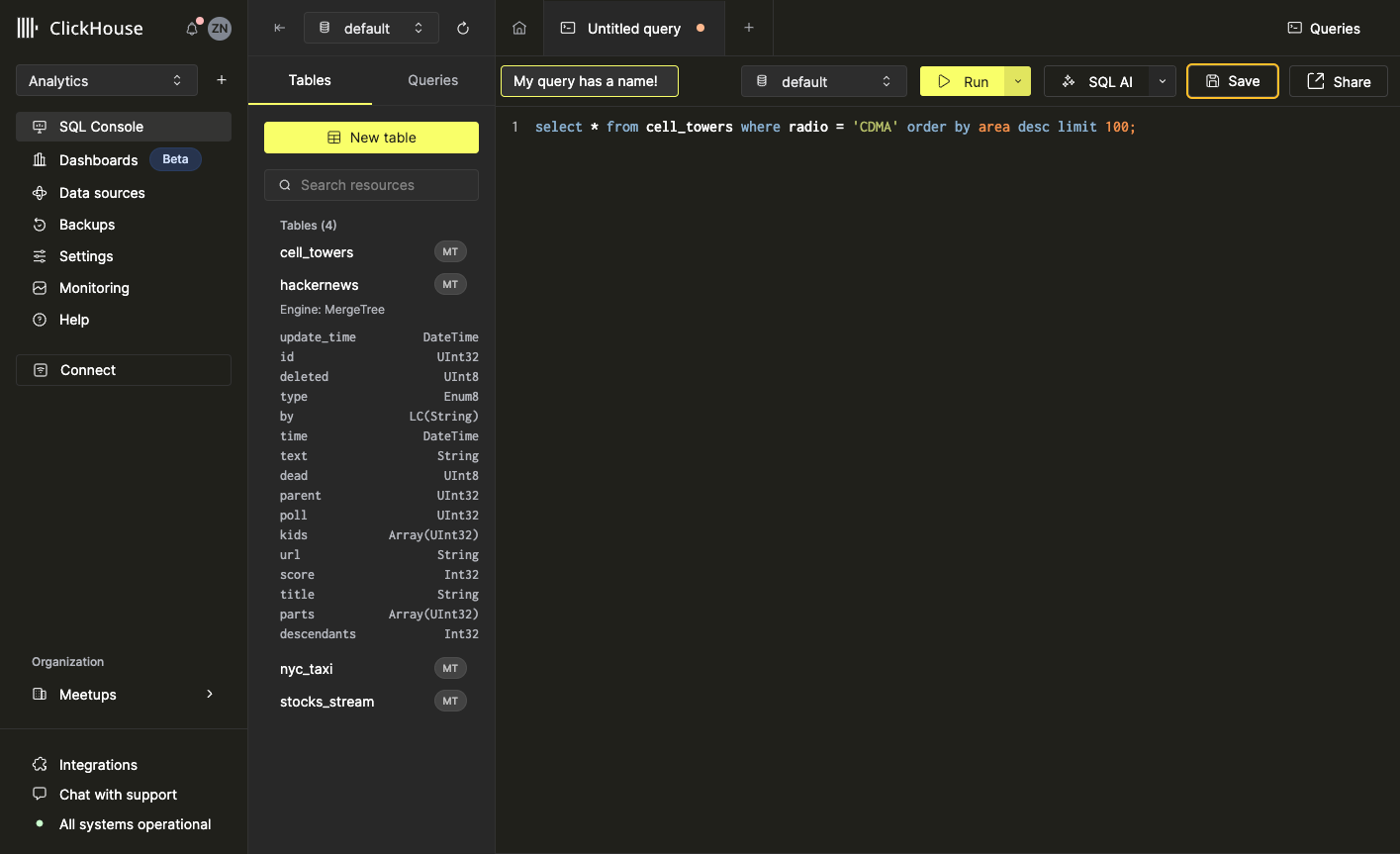 Interface showing how to rename a query from Untitled Query - Zoomed