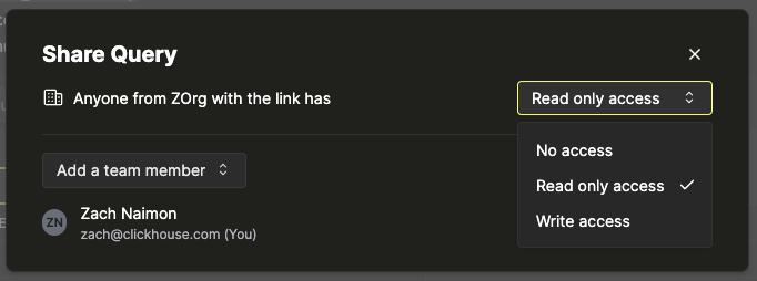 Dialog for editing access to a shared query - Zoomed