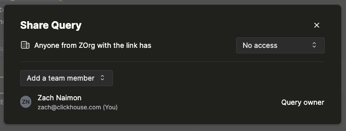 Share button in the query toolbar - Zoomed