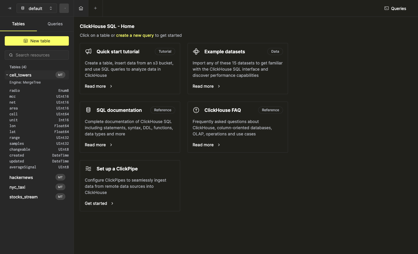View of expanded table showing column names and data types - Zoomed